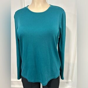 L.L.Bean Women's Pima Cotton Tee, Long-Sleeve Crewneck Color Warm Teal Medium